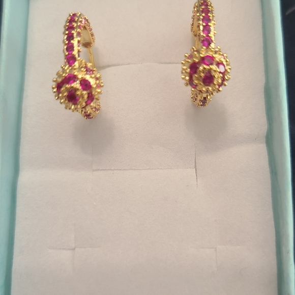 Red Crystal Mini Hoop Earrings - Picture 3 of 4